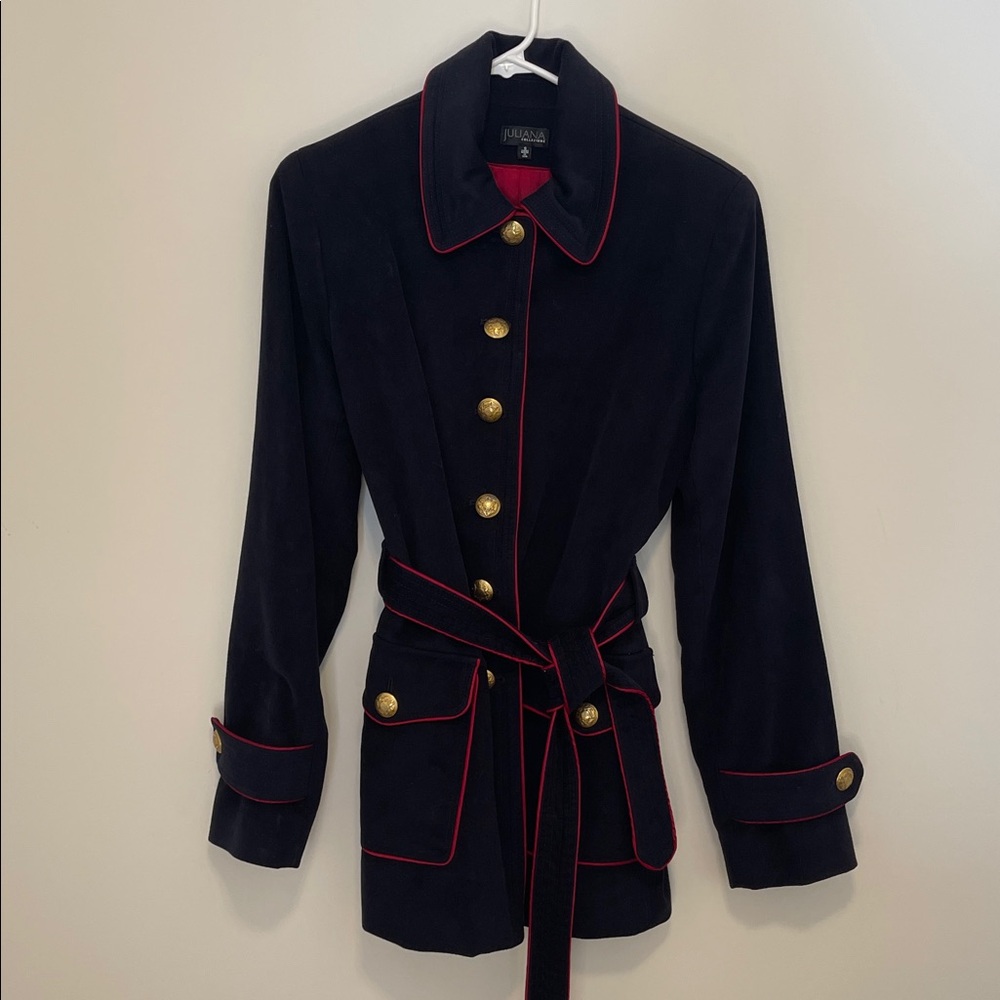 Juliana Navy Jacket with Red Trim and Gold Buttons. Sailor, nautical.